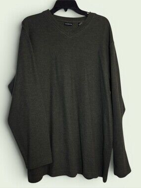 Olive Green Grandpa V-Neck Knit Sweater | Men’s Large